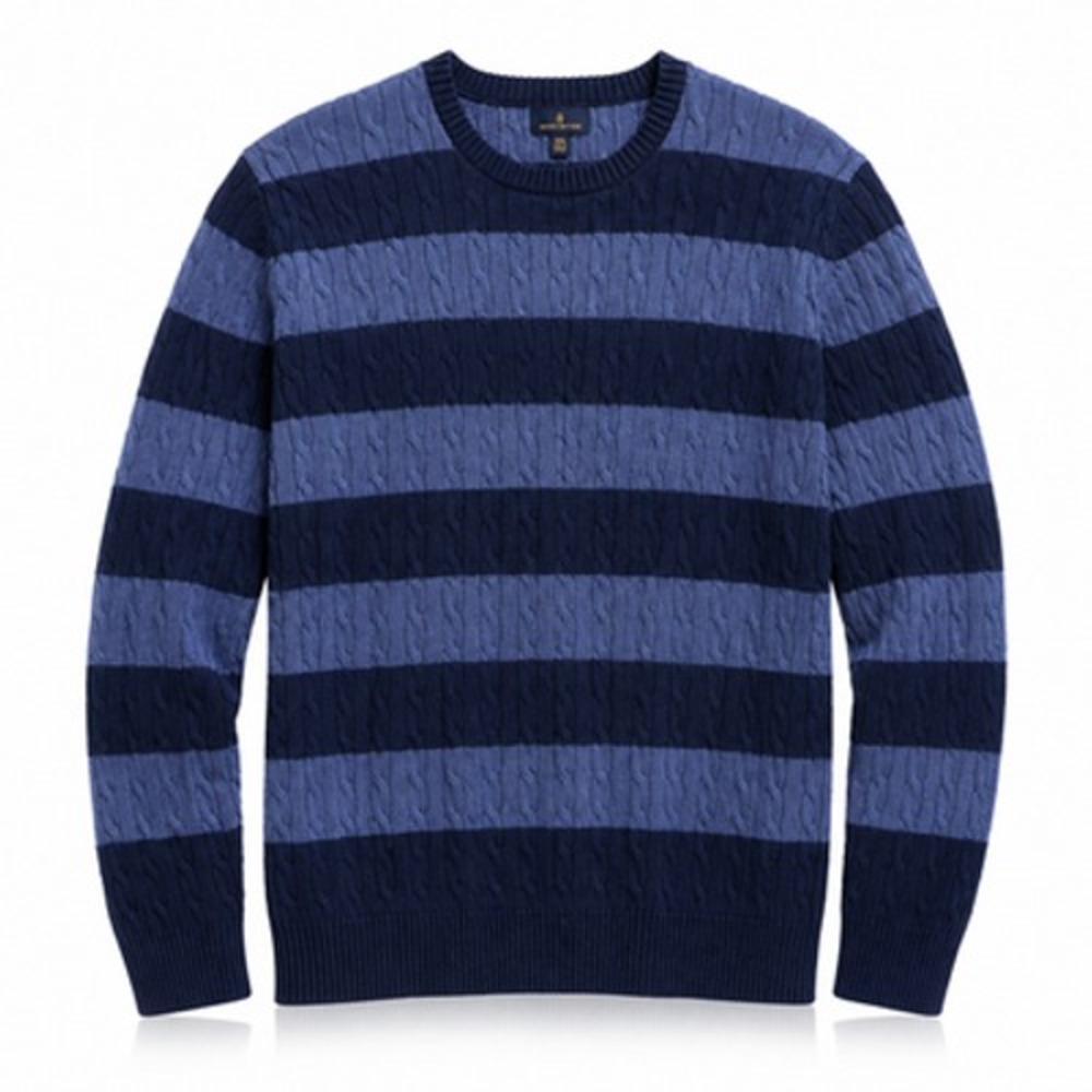 Brooks Brothers Mens 2XL Blue Striped Cable Knit Crew Neck Pullover Sweater - Picture 1 of 11